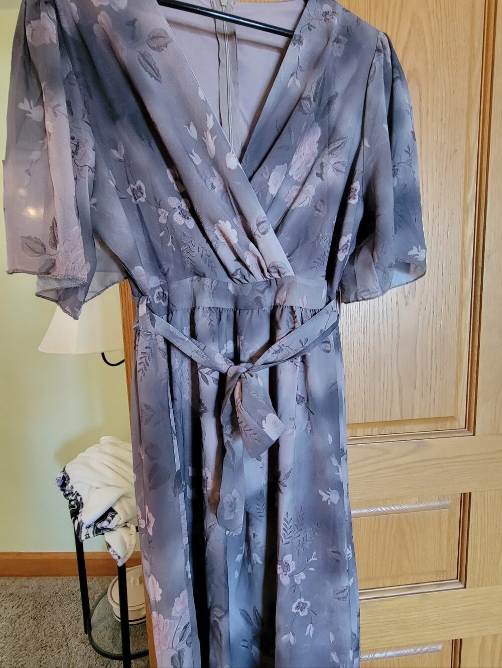 Floral Wrap Midi Dress in Dusty Lavender